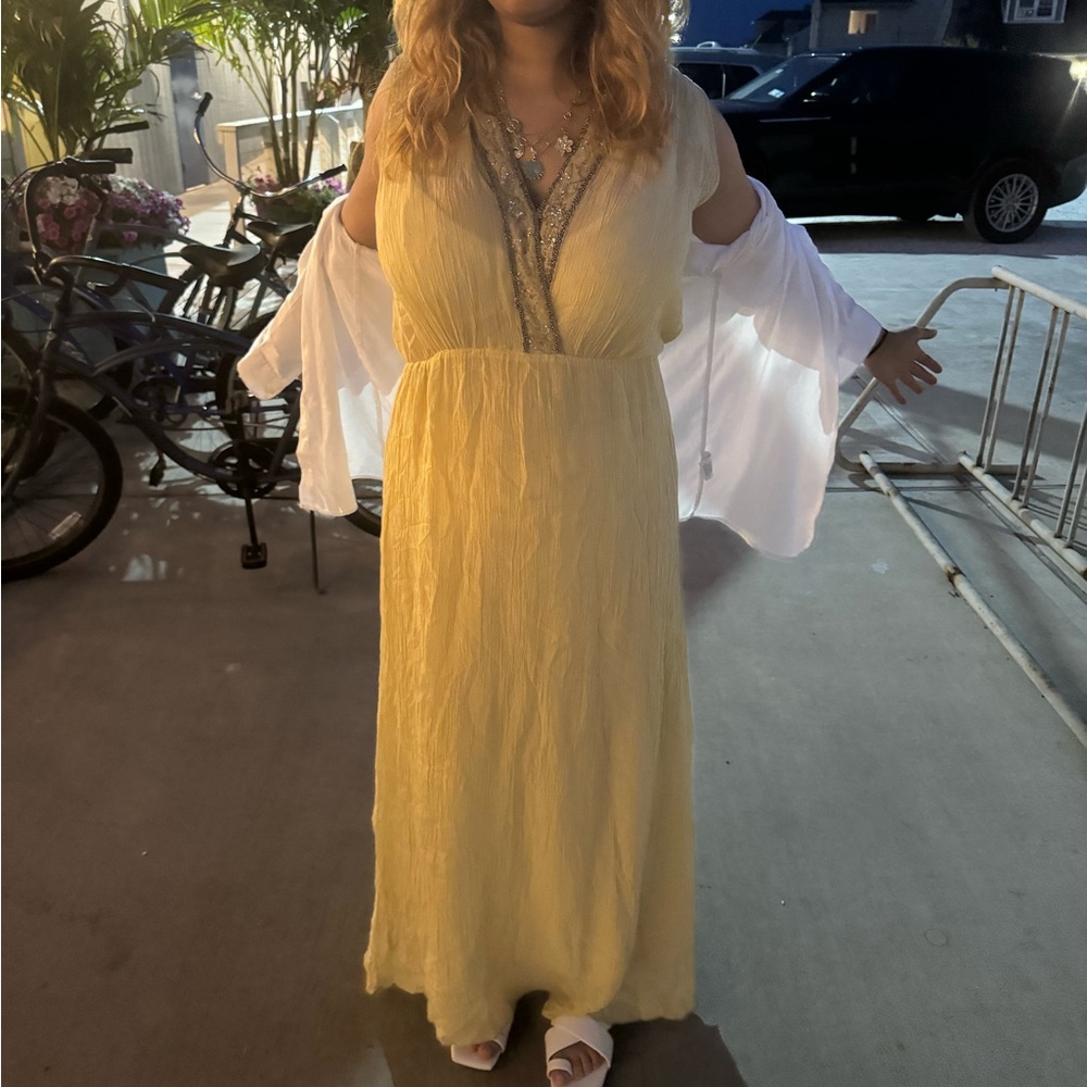Zara Yellow Embroidered Beach Dress